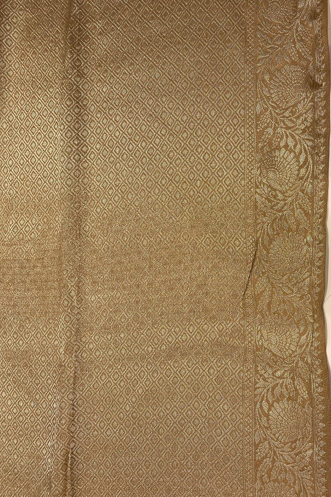 Beige Banarasi Silk Saree With Embroidery Border Work, With Unstiched Blouse