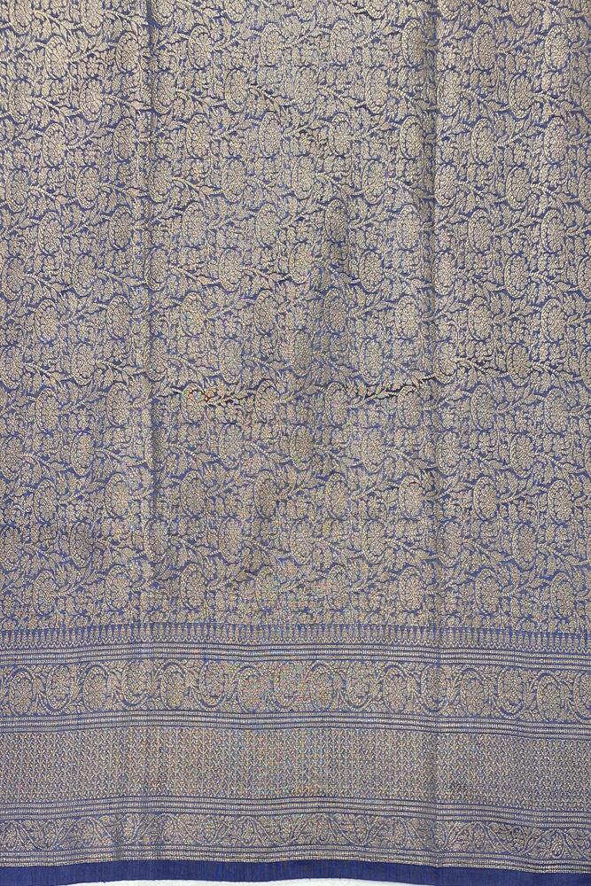 Deep Blue Linen Banarasi Saree With Unstiched Blouse