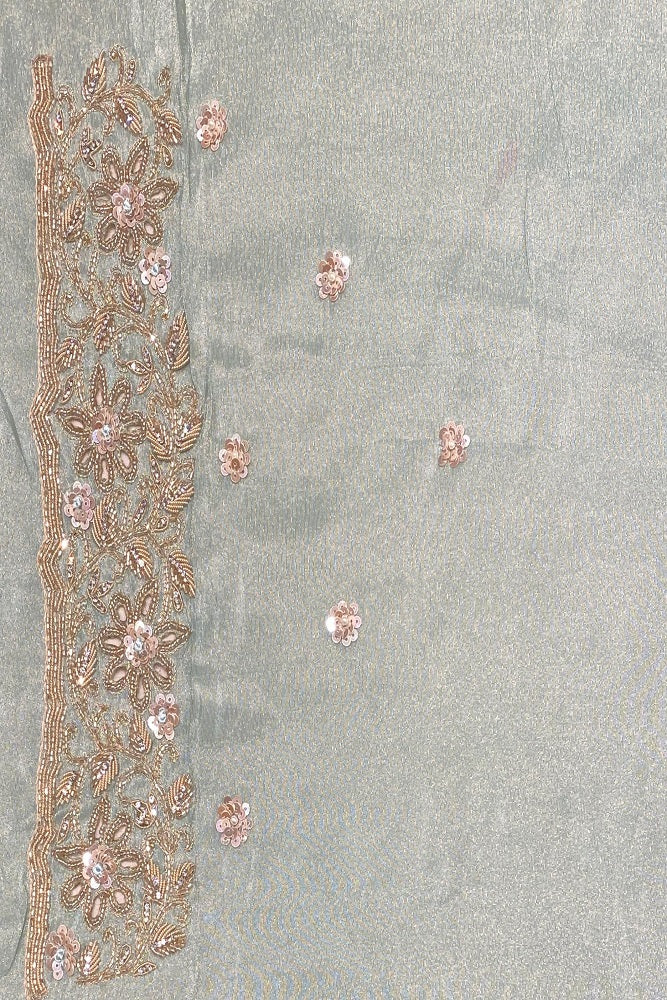 Sky Crepe Tissue Cutwork Saree, With Unstitched Blouse