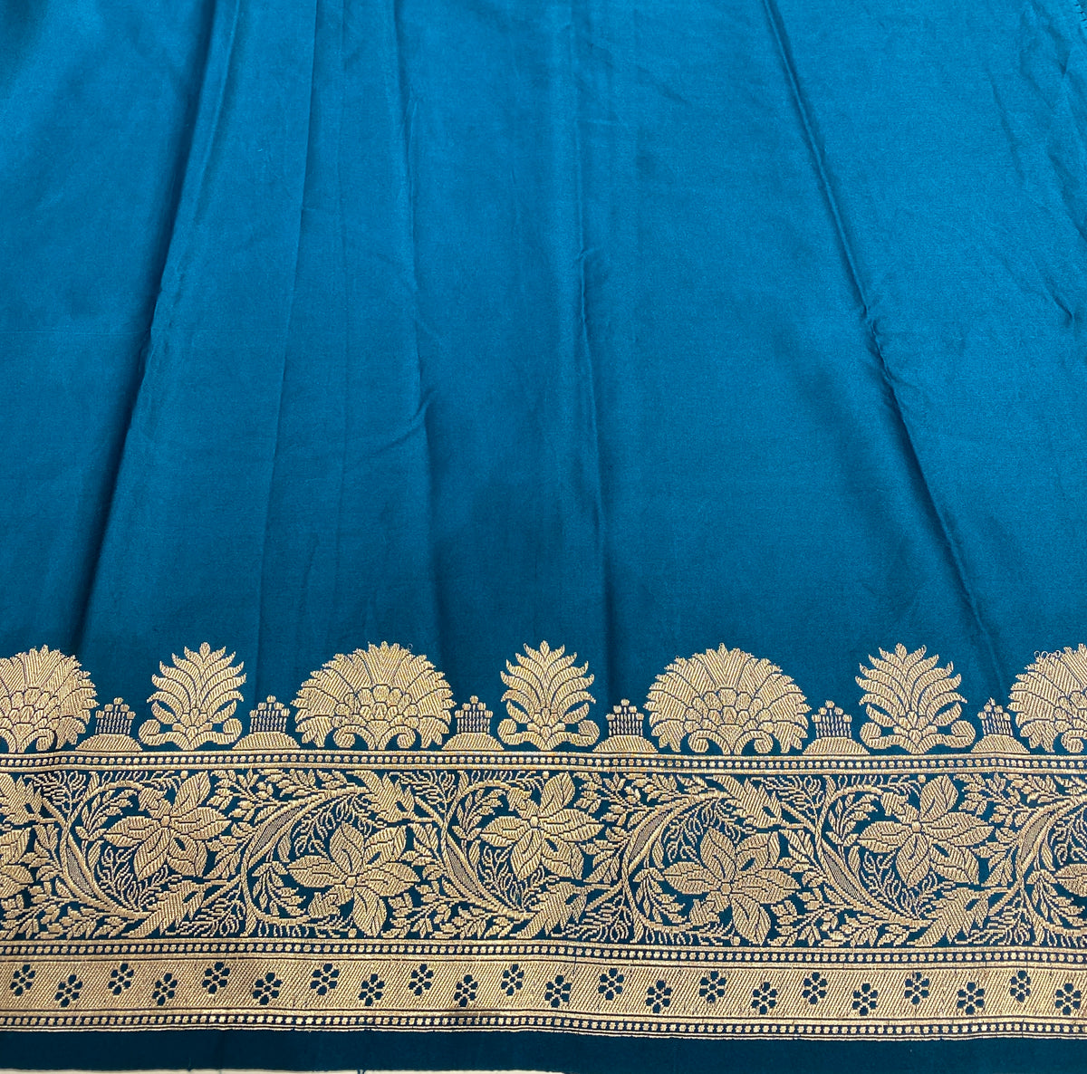 Teal Blue Mashru Silk Banarasi Handloom Saree, With Unstiched Blouse