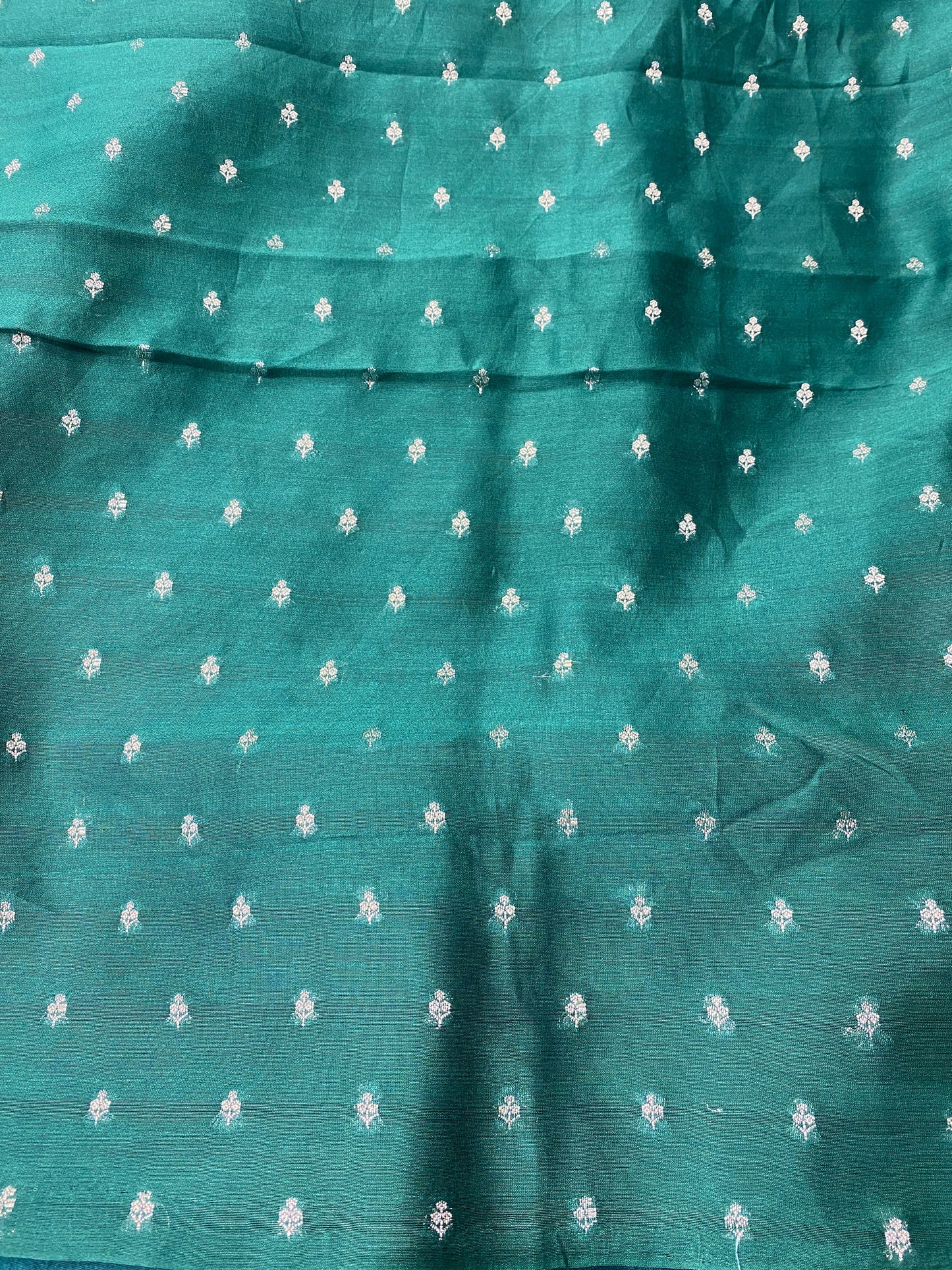 Teal Green Organza Saree With Ari Work, With Unstitched Blouse