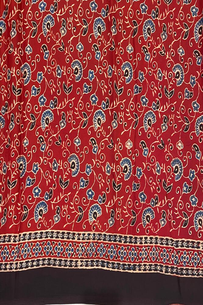 Maroon Pure Modal Silk Ajrakh Printed Saree With Unstiched Blouse