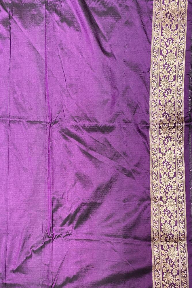 Purple Uppada Banarasi Silk Saree, With Unstiched Blouse