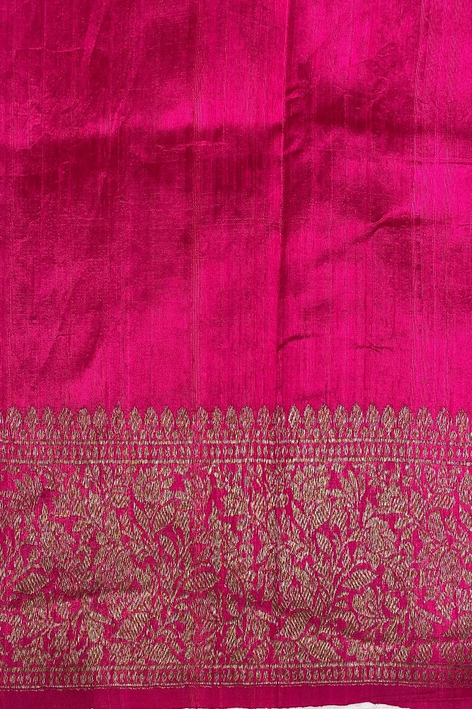 Deep Purple Pure Raw Tussar Banarasi Silk Saree, Hand Woven Motifs With Unstiched Blouse