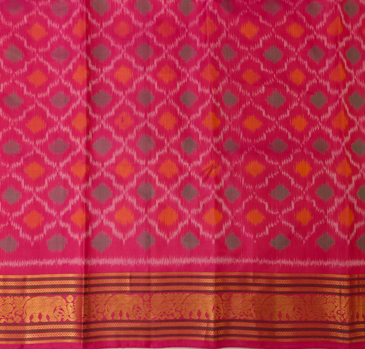Dark Green Pure Ikat Kanjeevaram Silk Saree, With Unstiched Blouse