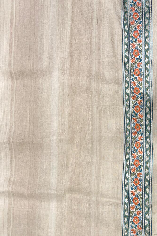 Off-White Tussar Khaddi Hand Weaving Saree, With Unstiched Blouse