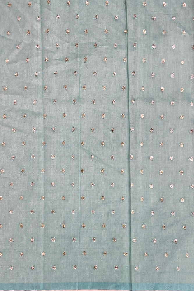 Sky Organza Saree With Appliqué Work Border, With Unstitched Blouse