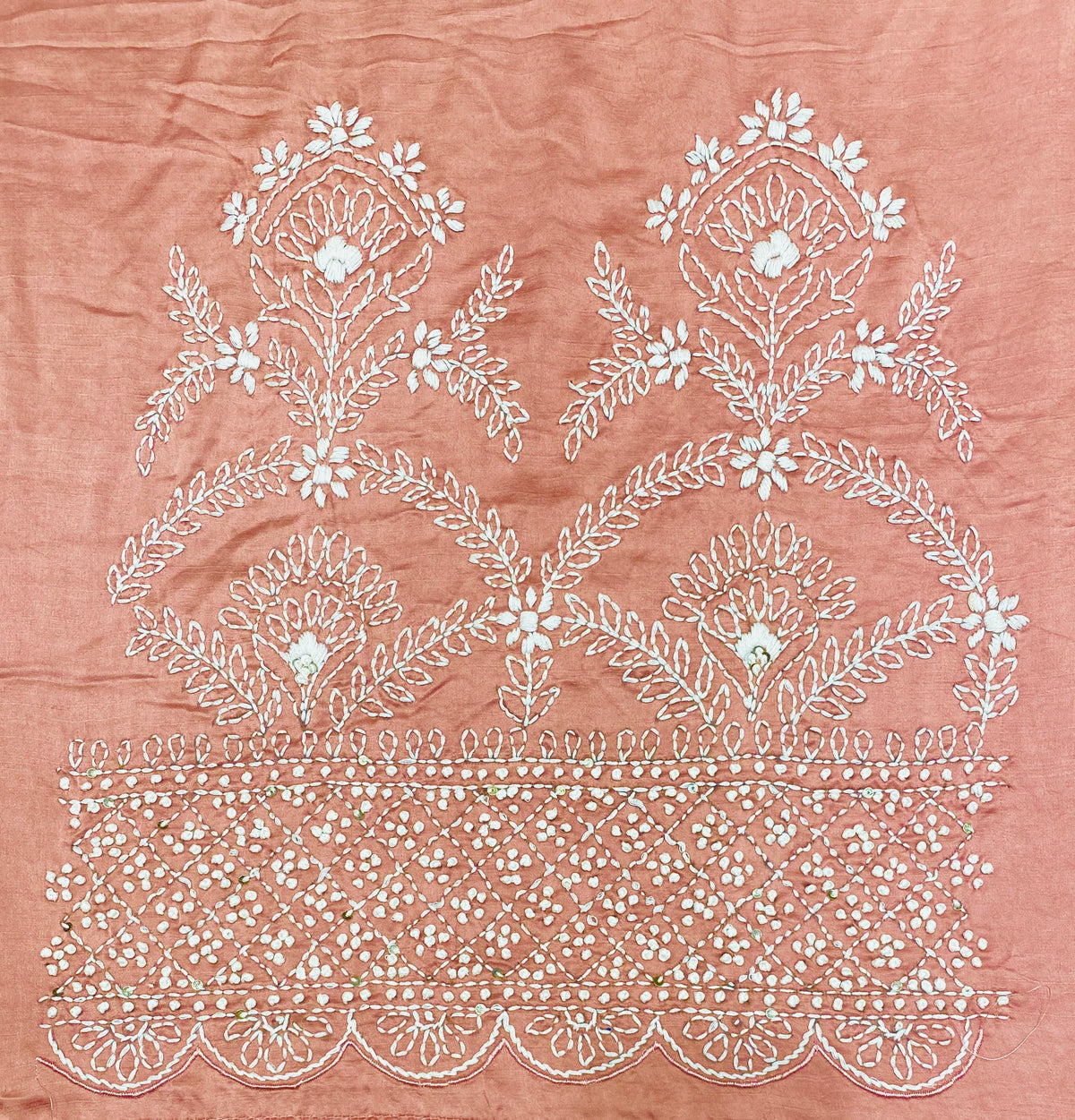 Peach Pink Organza Silk Hand Embroidery Saree, With Unstiched Blouse