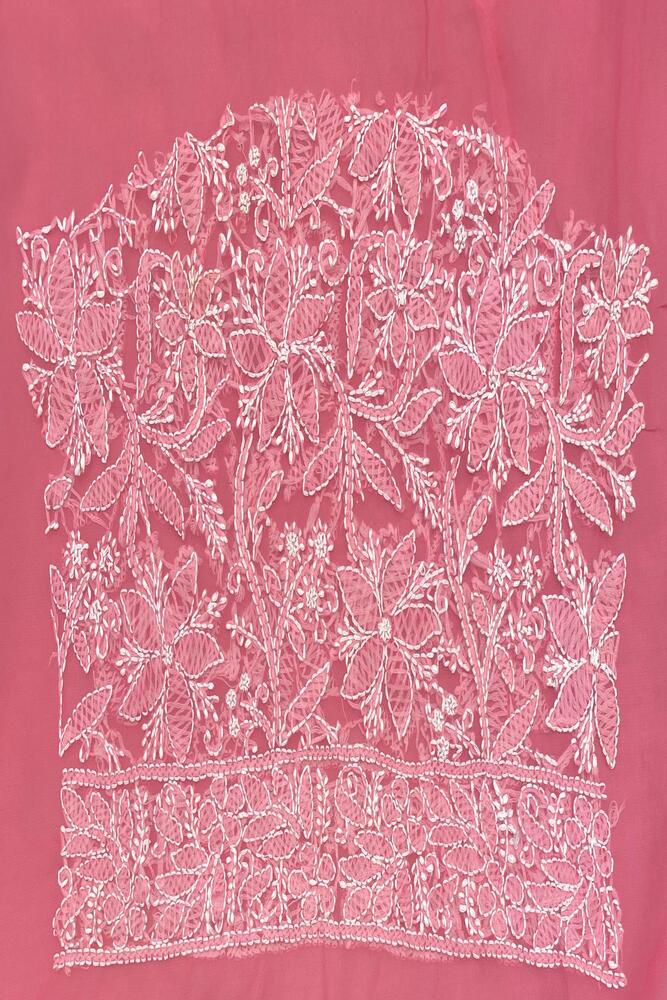 Pink Georgette Hand Chikankari Work Saree, With Unstiched Blouse