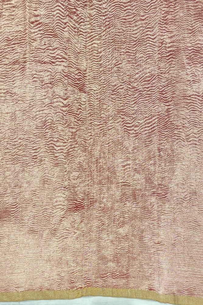 Red Zari Stripe Munga Borderless Saree, With Unstiched Blouse