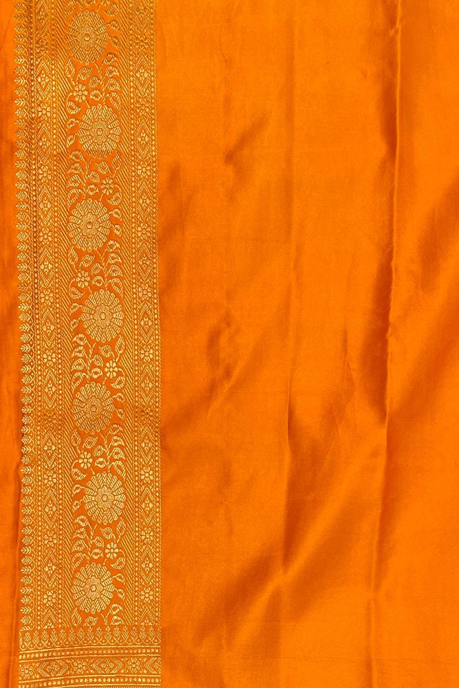 Orange Mashru Brocade Silk Saree With Unstiched Blouse