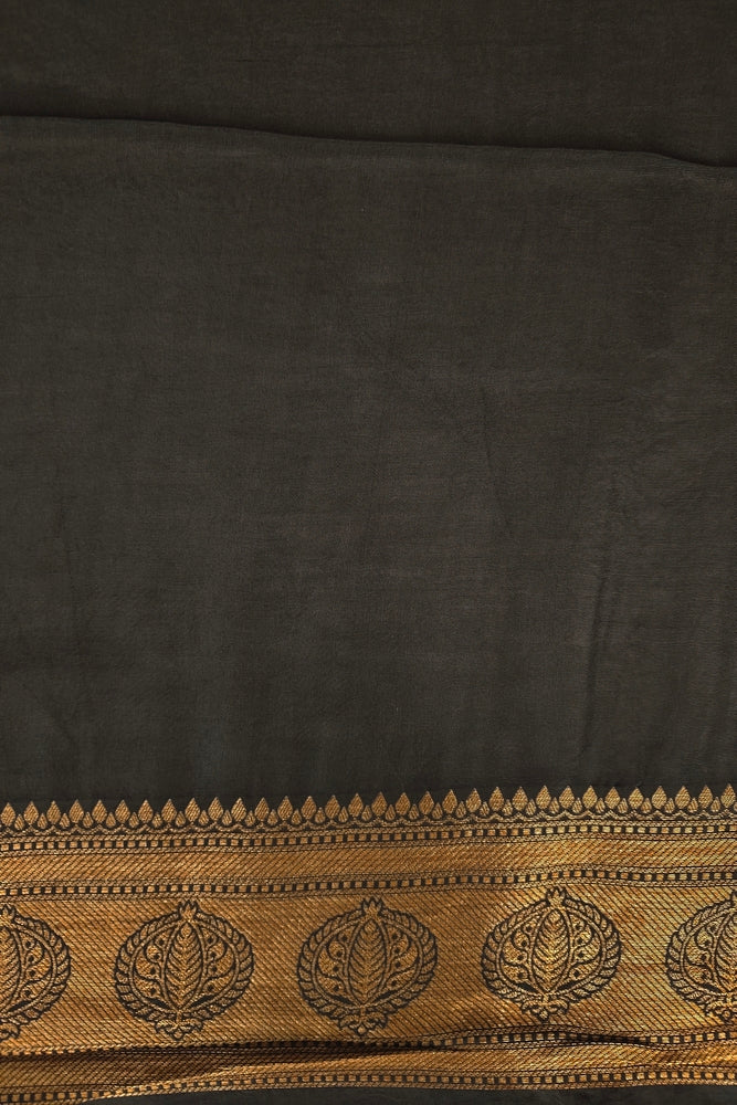 Black Semi Brocade Silk Saree, With Unstiched Blouse