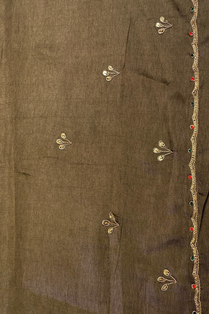 Offwhite Tissue Silk Embroidery Saree, With Unstiched Blouse