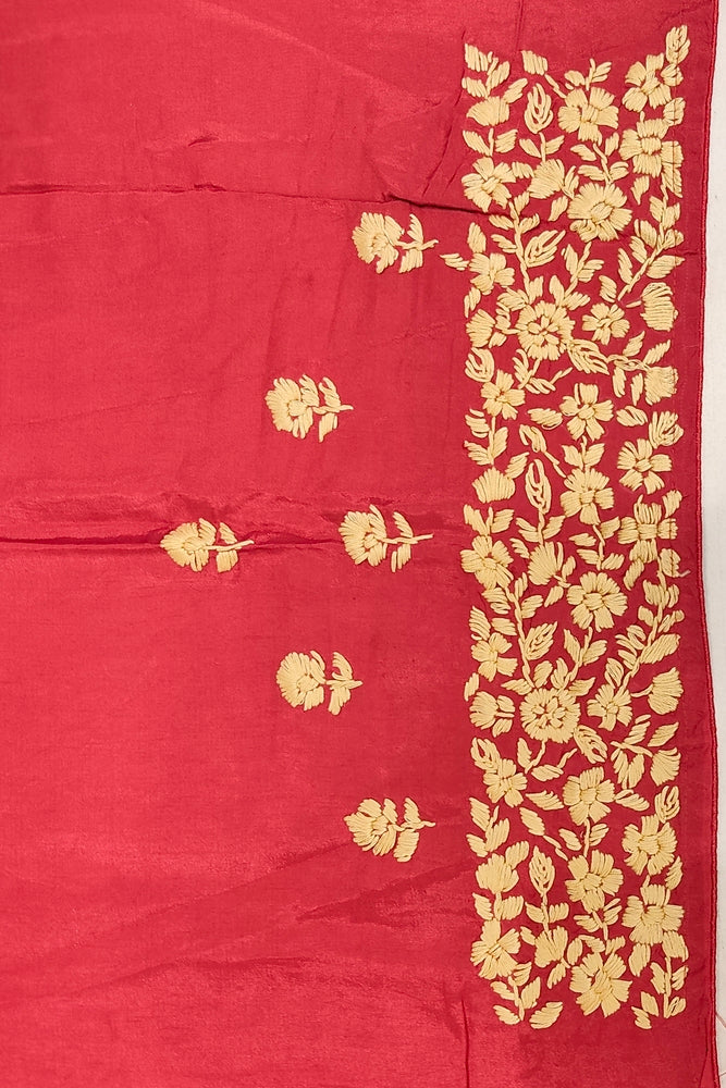 Off-White Tussar Hand Parsi Work Saree, With Unstiched Blouse