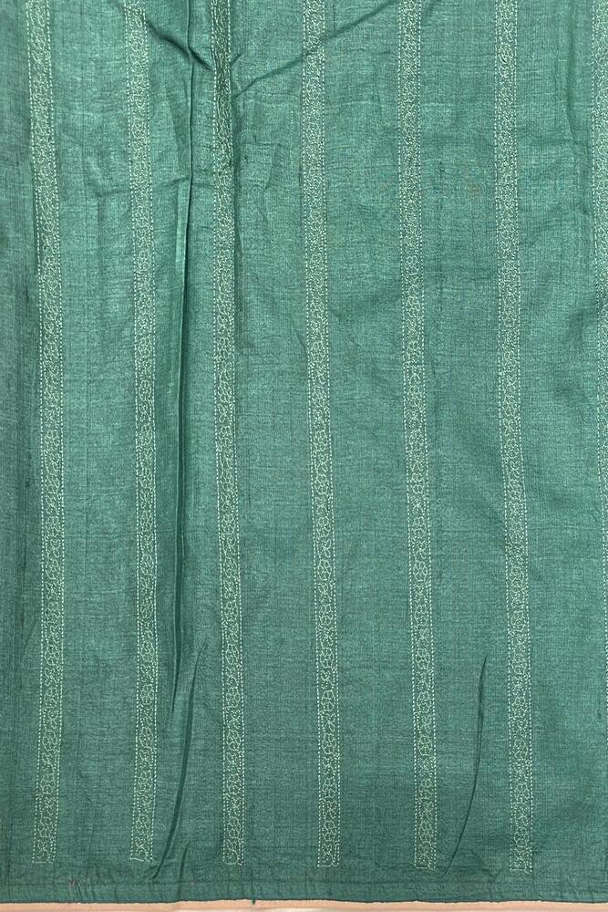 Deep Green Tussar Saree With Organza Applique Work, With Unstiched Blouse