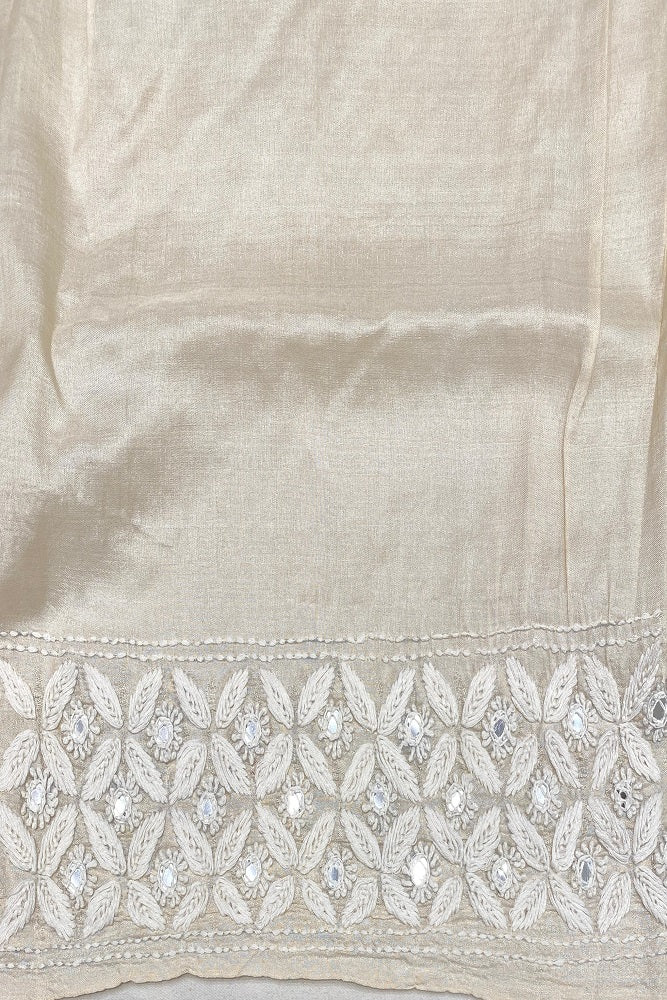 Offwhite Tussar Lambani Embroidery Saree, With Unstitched Blouse