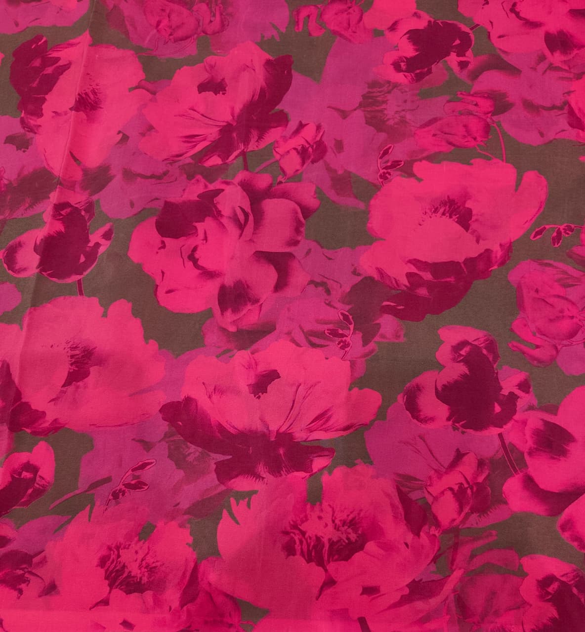 Brown & Pink Floral Printed Chiffon Saree, With Unstiched Blouse Piece
