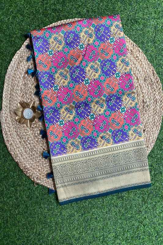 Multi Budget Friendly Katan Patola Saree, With Unstiched Blouse