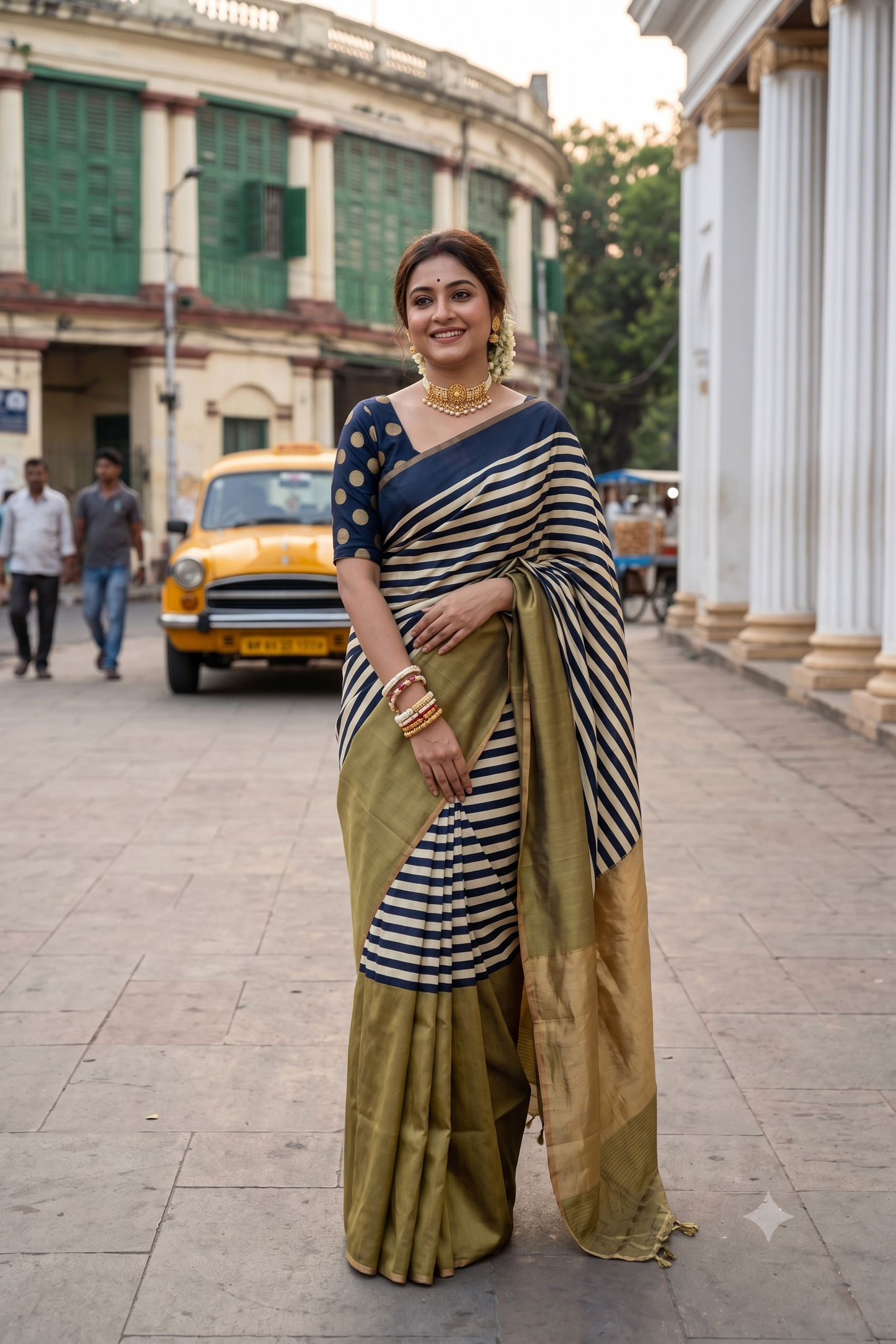 Zebra & Olive Gold Katan Mashru Silk Banarasi Handloom Saree, With Unstiched Blouse