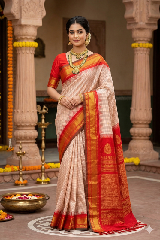 Mauve Gadwal silk saree with traditional design and unstiched blouse, crafted by Saarang Sarees for elegant ethnic wear.