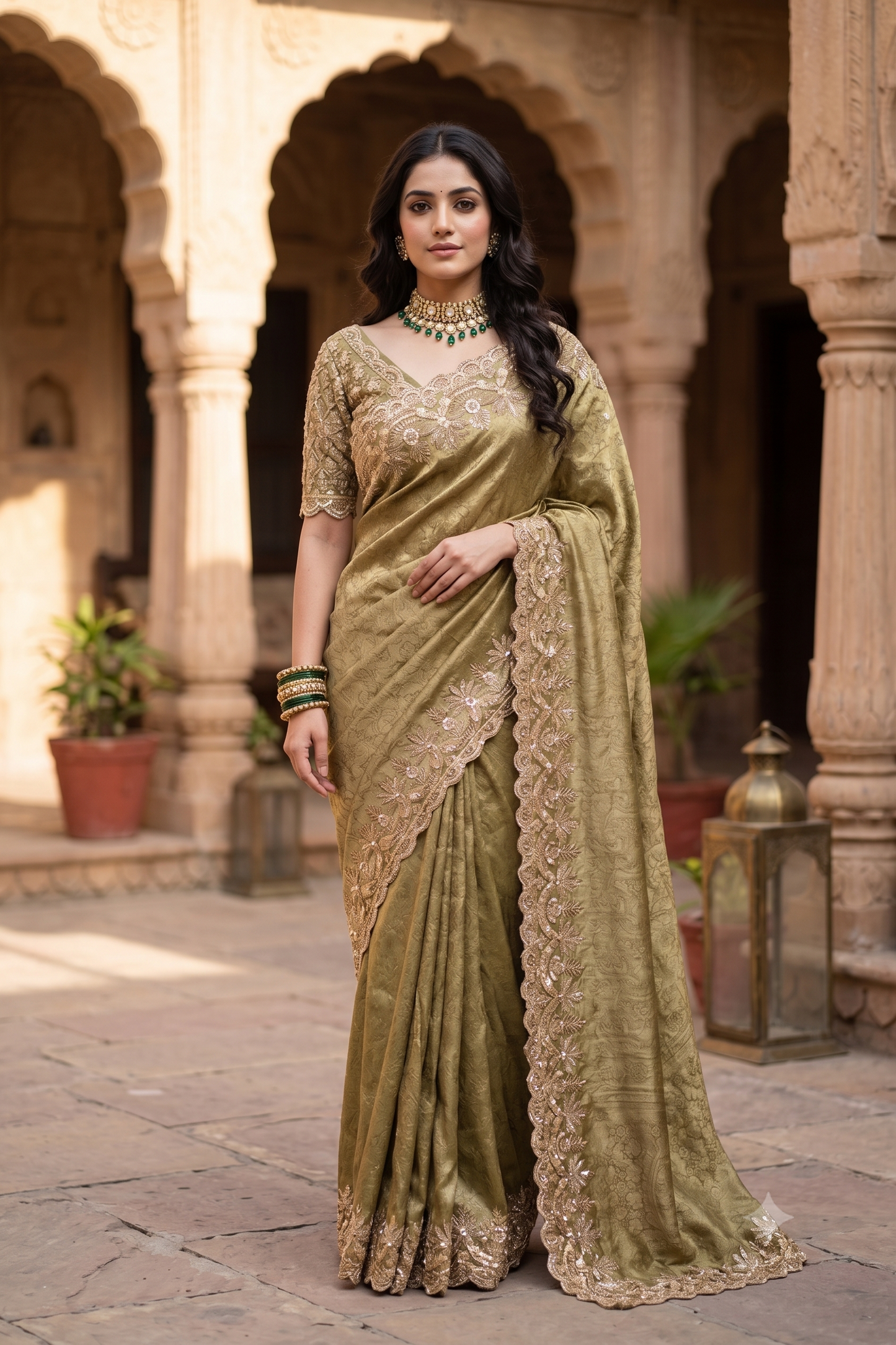 Pista Green Tissue Kanjeevaram Silk Sarees With Embroidery Work, With Unstiched Blouse