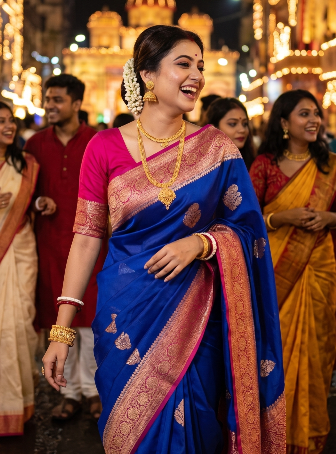 Indigo Blue Kora Banarasi Silk Saree, With Unstiched Blouse