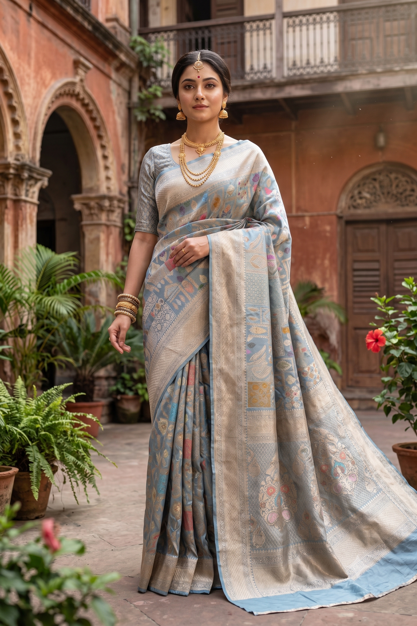 Blue Uppada Banarasi Silk Saree, With Unstiched Blouse