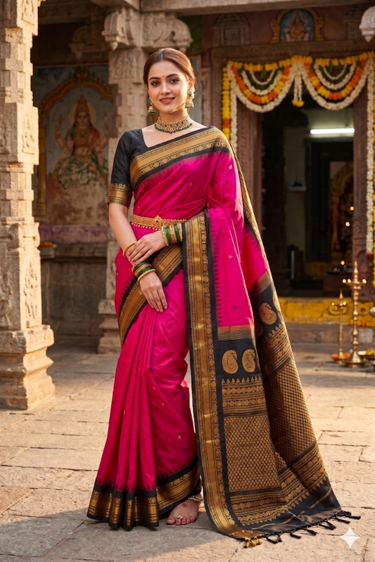 Magenta Gadwal Silk Sarees With Unstiched Blouse