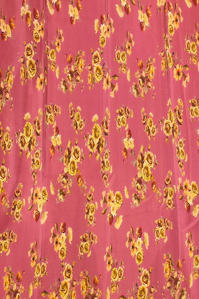 Maroon Floral Printed Chiffon Saree, With Unstiched Blouse Piece