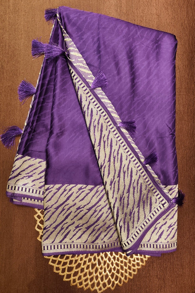 Purple Semi Mashru Silk Sarees With Unstiched Blouse
