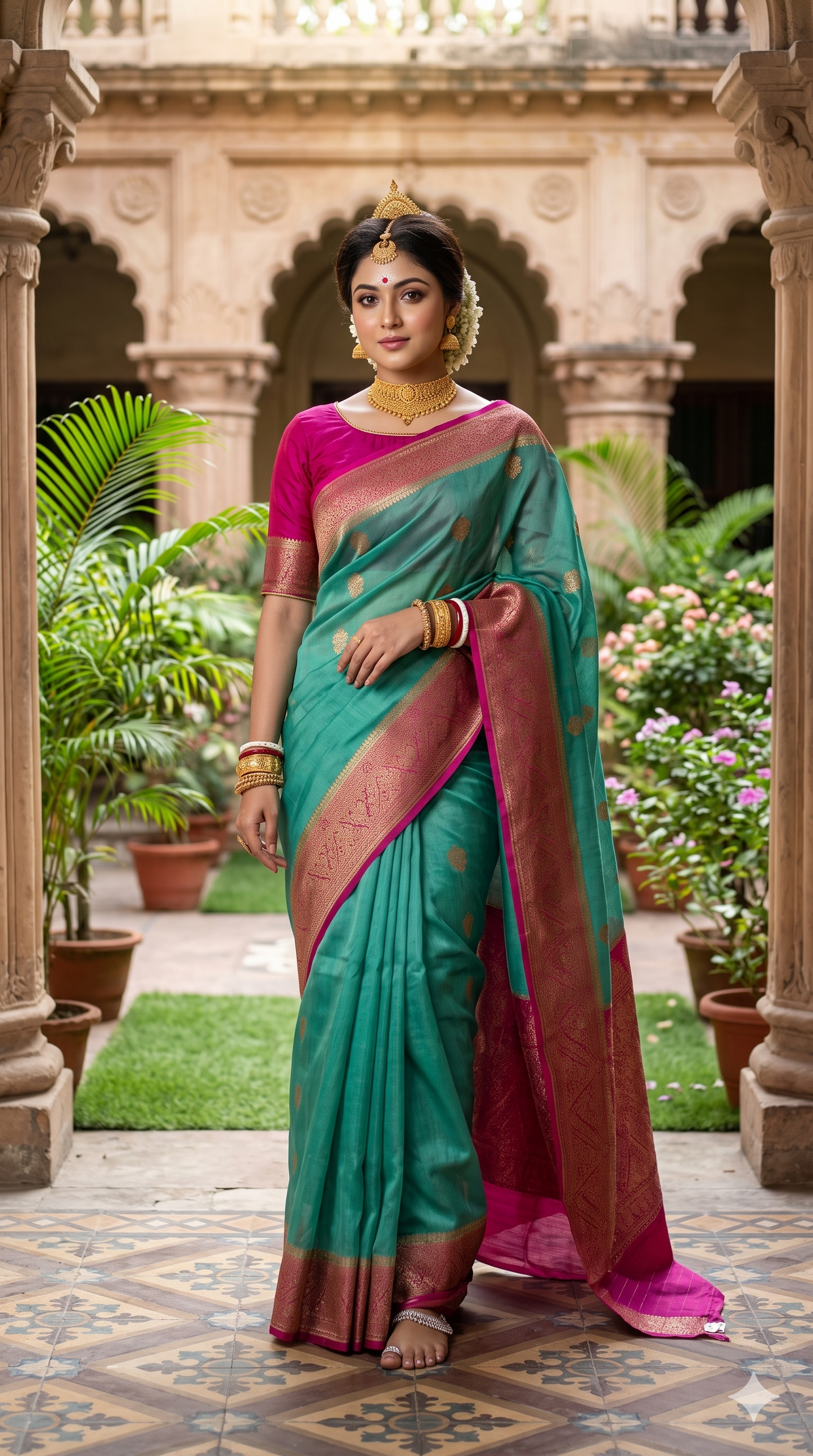 Firozi Blue Kora Banarasi Silk Saree, With Unstiched Blouse