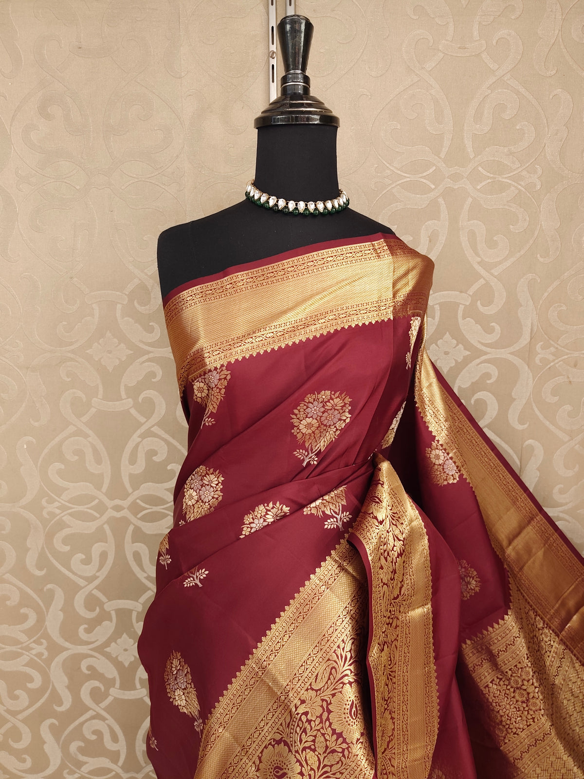 Deep Brown Pure Kanjeevaram Silk Saree, With Unstiched Blouse
