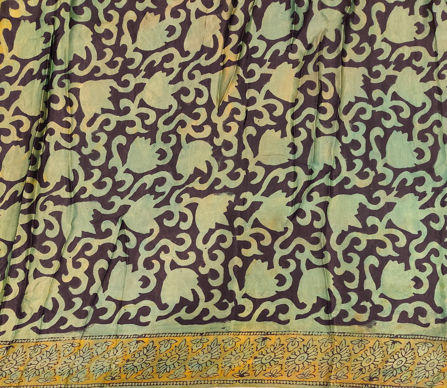 Black & Multi Pure Modal Silk Ajrakh Printed Saree With Unstich Blouse