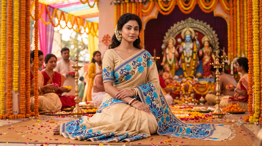 Off-White Tussar Embroidery Saree With Kantha Work Border, With Unstitched Blouse