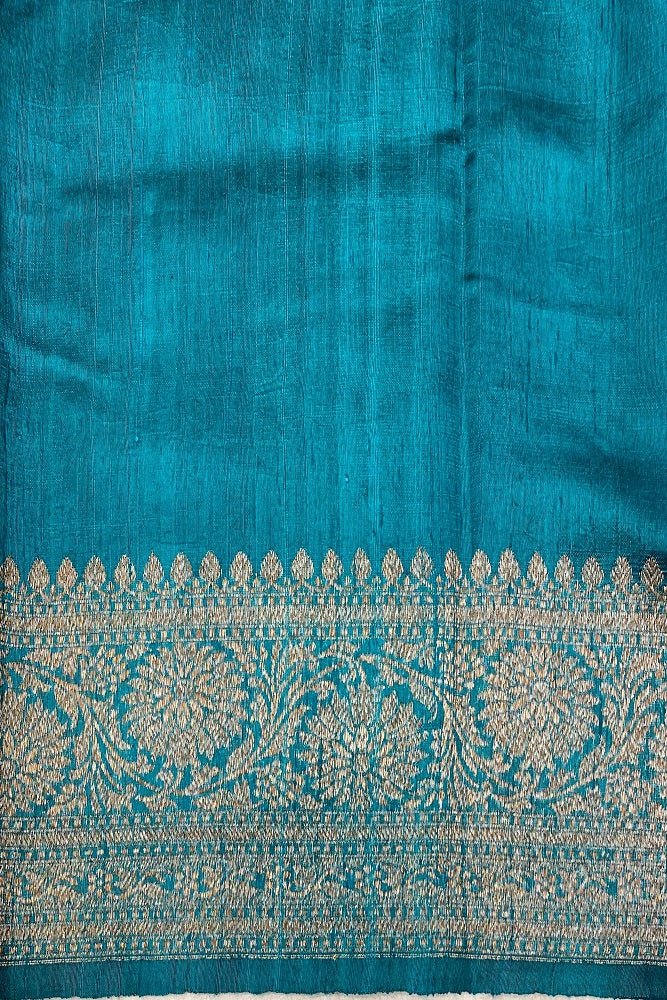 Rani Pure Raw Tussar Banarasi Silk Saree, Hand Woven Motifs With Unstiched Blouse