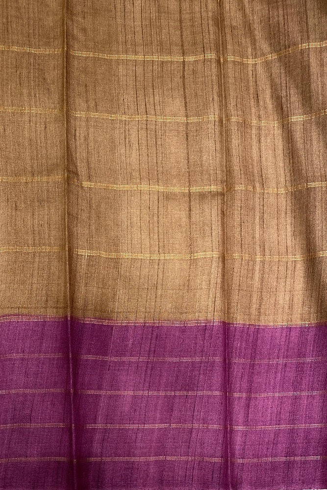 Pink & Purple Tussar Silk Printed Saree, With Unstiched Blouse - Saarang Sarees