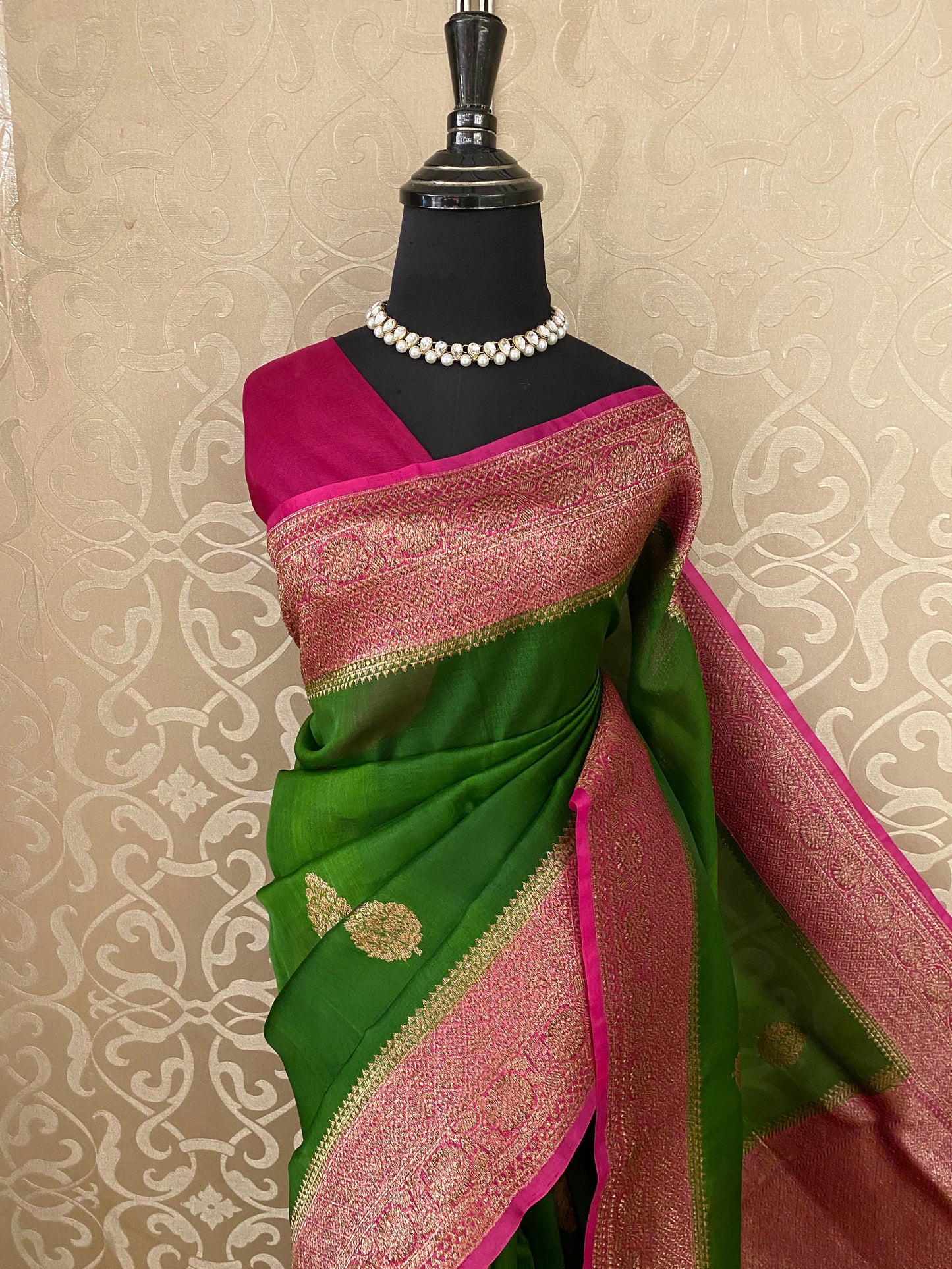 Light Green Kora Banarasi Silk Saree, With Unstiched Blouse