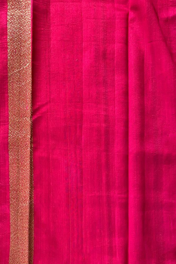 Off-White Pure Raw Tussar Banarasi Silk Saree, Hand Woven Motifs With Unstiched Blouse