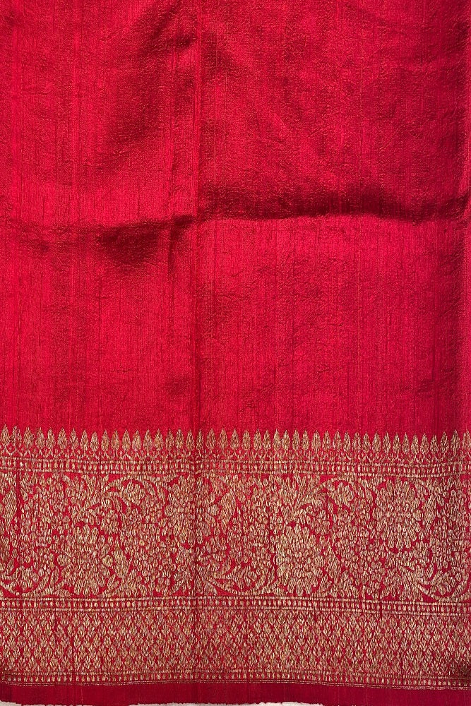 Deep Purple Pure Raw Tussar Banarasi Silk Saree, Hand Woven Motifs With Unstiched Blouse