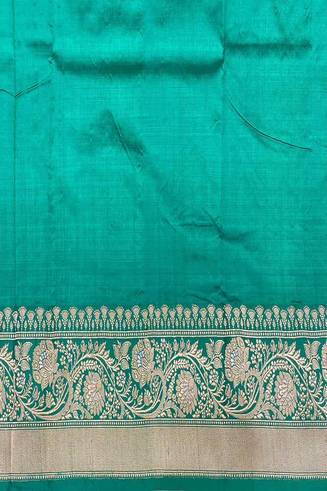 Sea Green Katan Banarasi Saree Hand Woven Work, With Unstiched Blouse