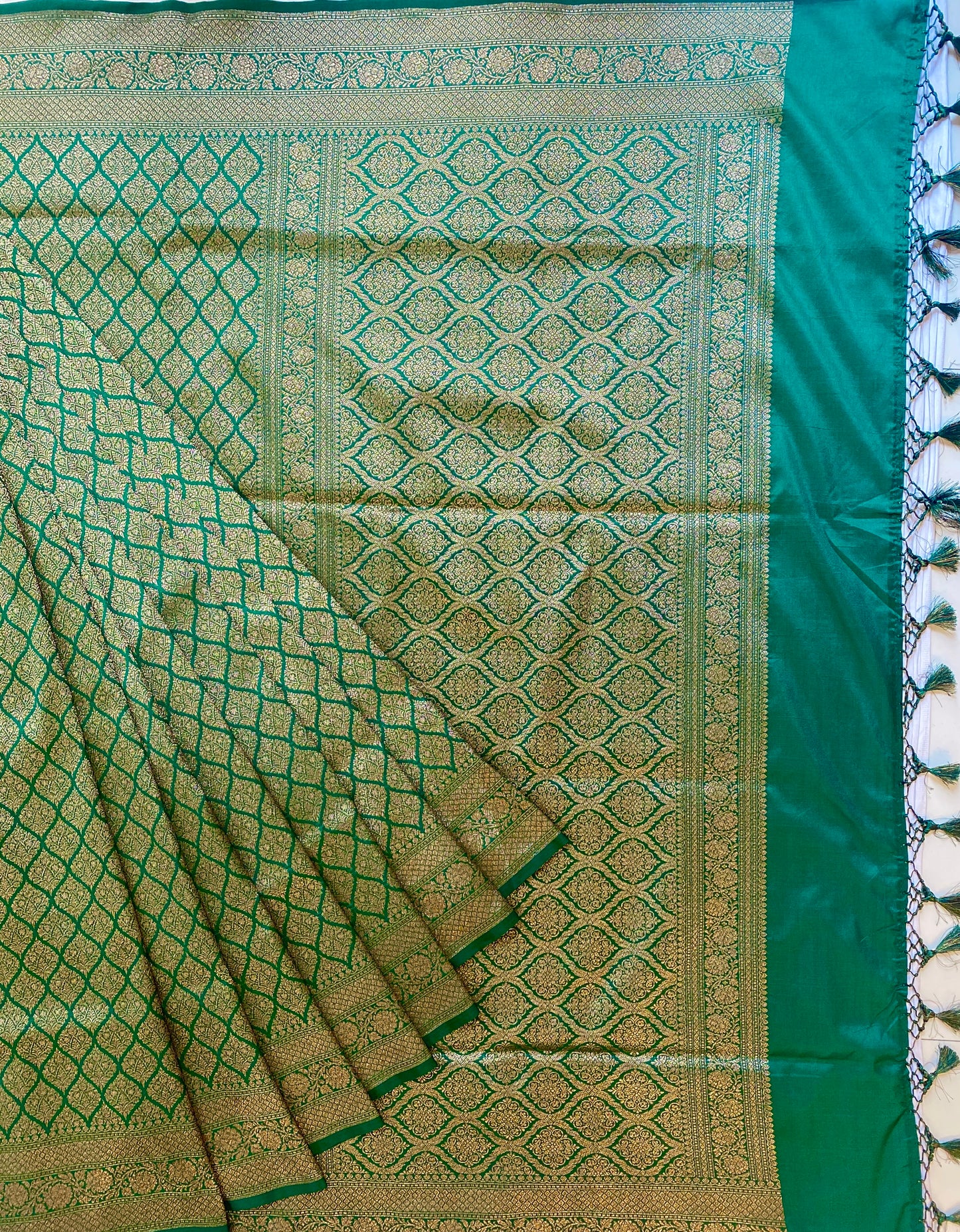Green Semi Katan Brocade Silk Saree, With Unstiched Blouse