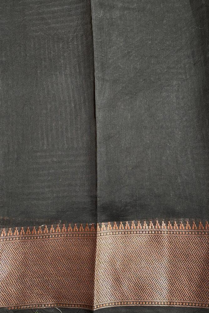 Black and white cotton Chanderi saree with intricate traditional patterns and an unstiched blouse, by Saarang Sarees.