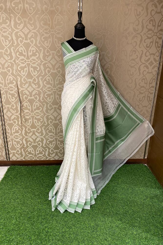 White Muslin Jamdani Saree, With Unstiched Blouse