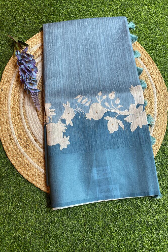 Light Blue Budget Friendly Ghicha Tussar Saree, With Unstiched Blouse