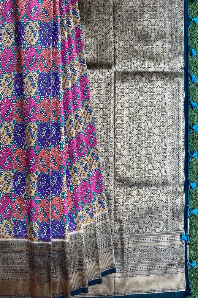 Multi Budget Friendly Katan Patola Saree, With Unstiched Blouse