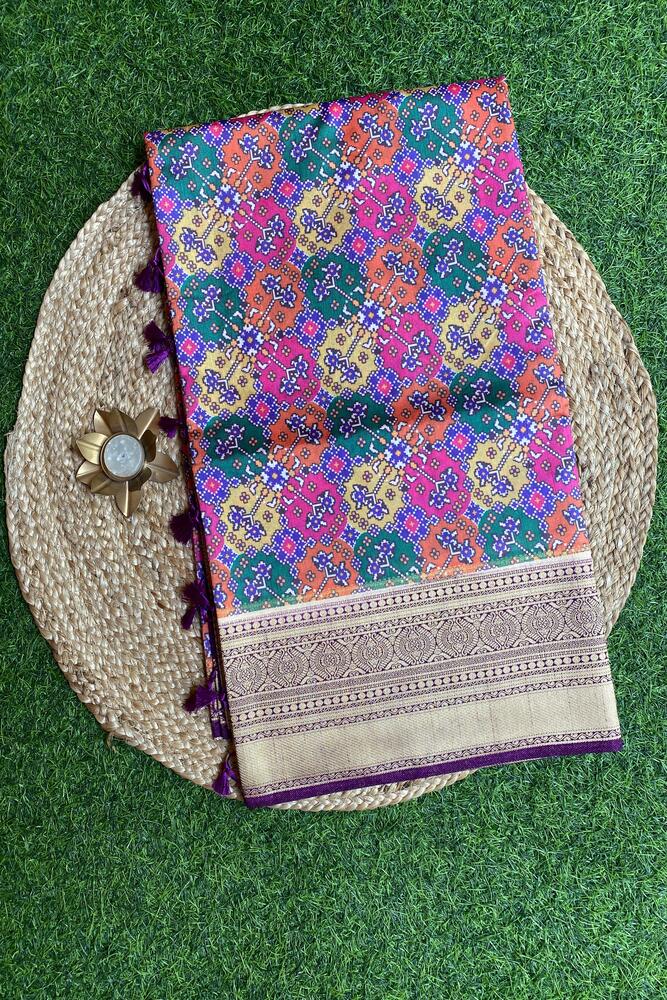 Multi Budget Friendly Katan Patola Saree, With Unstiched Blouse
