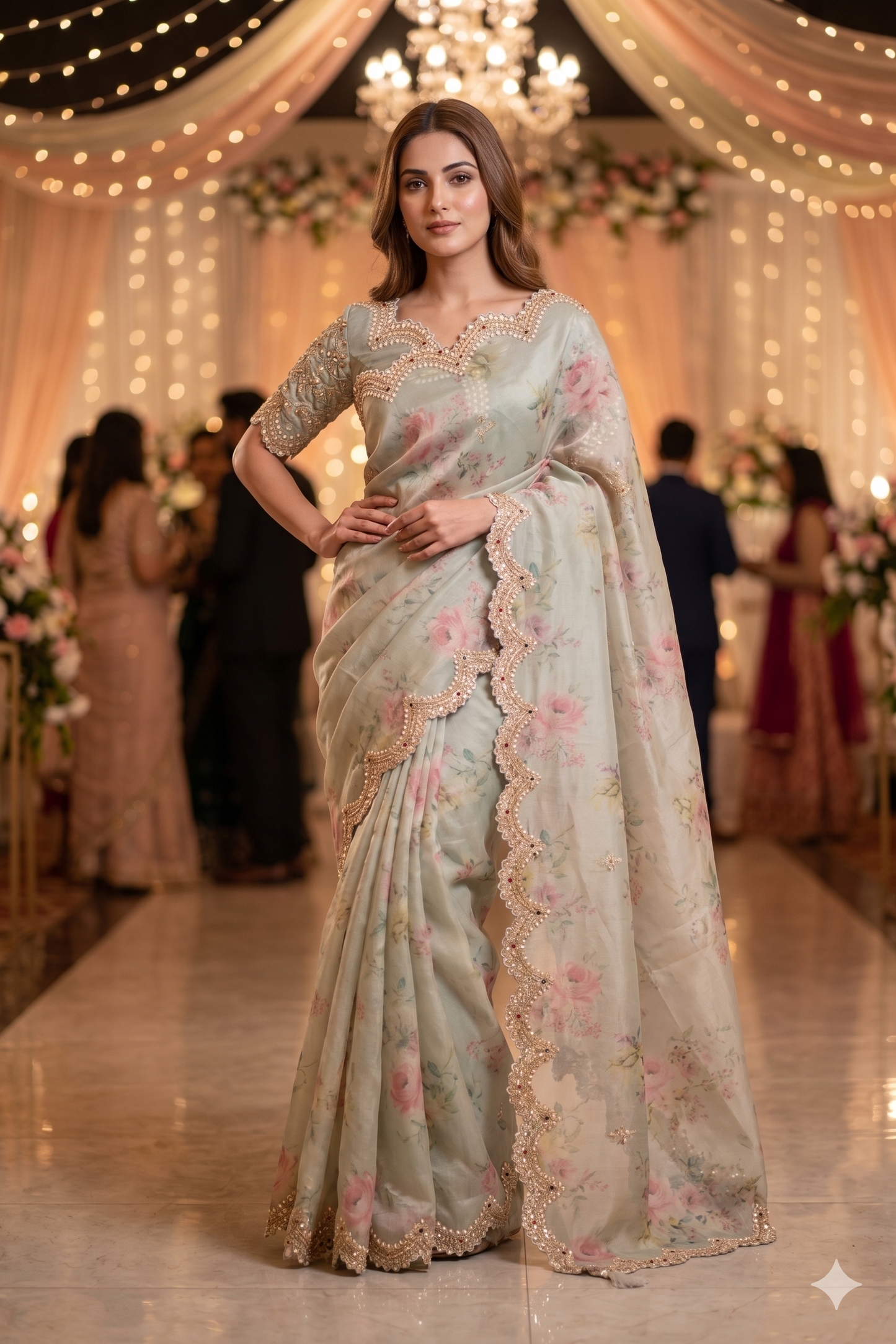 Soft Firozi Blue Soft Tissue Silk Embroidery Saree With Unstiched Blouse