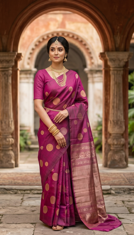 Wine Pure Kanjeevaram Silk Saree, With Unstiched Blouse