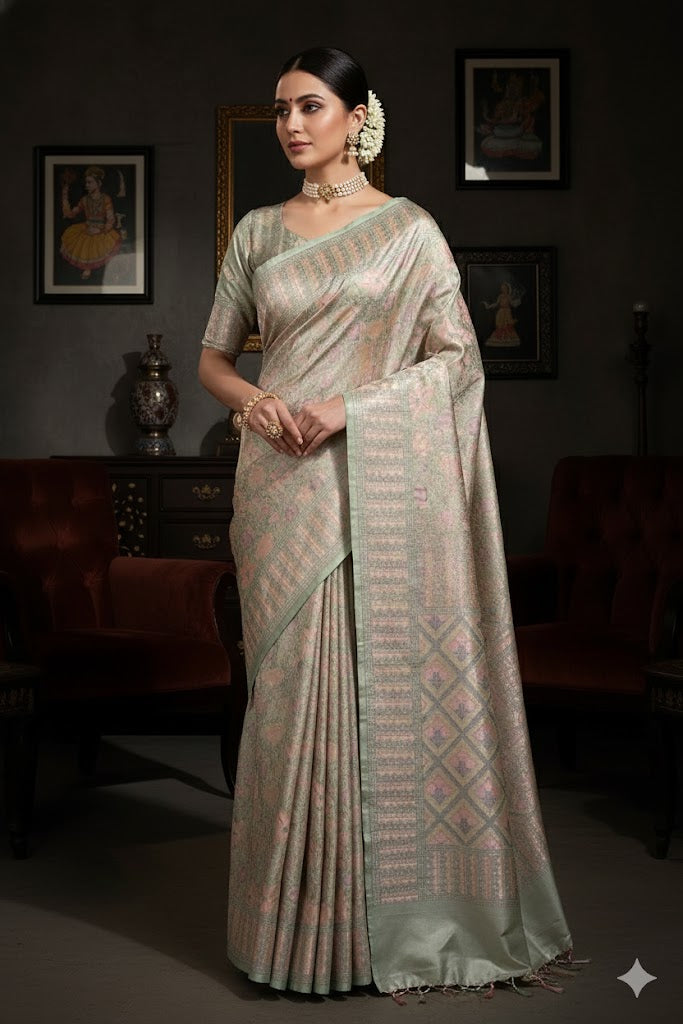 Ash Tanchoi Silk Saree Self Weaving With Unstiched Blouse