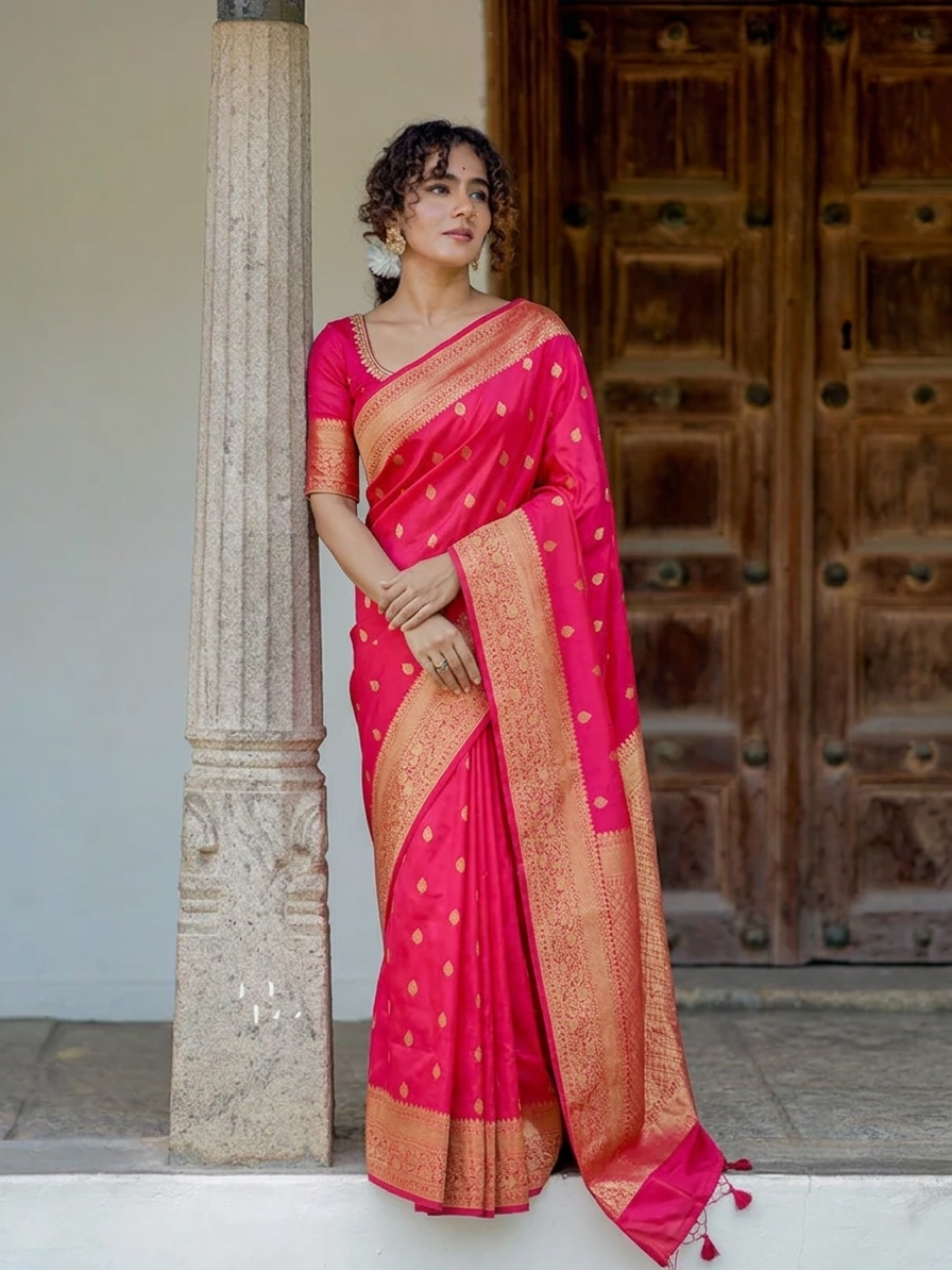 Rani Pure Kanjeevaram Silk Saree, With Unstiched Blouse